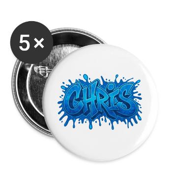 Graffiti CHRIS Name Geschenk Ideal druckbar auf - Buttons groß 56 mm (5er Pack) - Weiß - Vorne