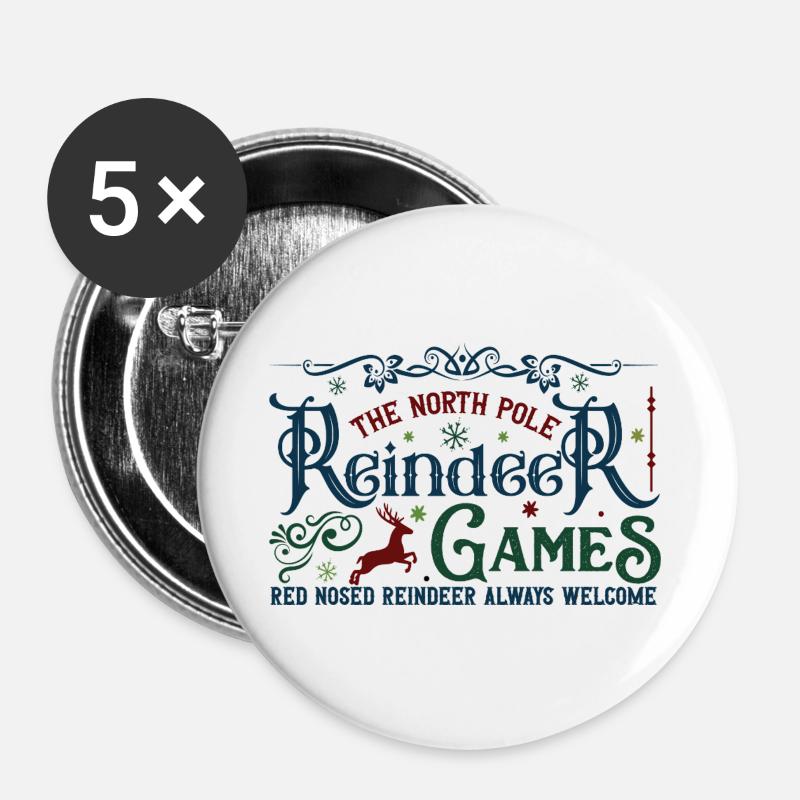 North Pole Reindeer Games - Buttons large 2.2''/56 mm (5-pack) - white