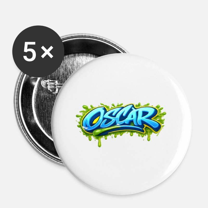 GRAFFITI-NAVNET OSCAR SOM PERFEKT GAVEUTSKRIFT - Stor pin 56 mm (5-er pakke) - hvit