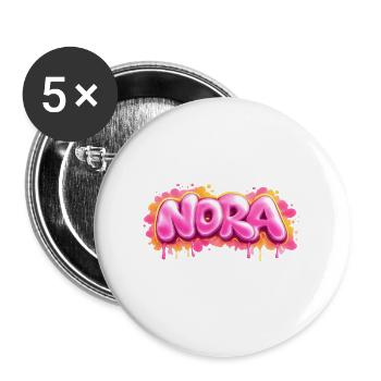 NORA GRAFFITI NAME FÜR PERFEKTES GESCHENK DRUCKBAR AUF C - Buttons groß 56 mm (5er Pack) - Weiß - Vorne
