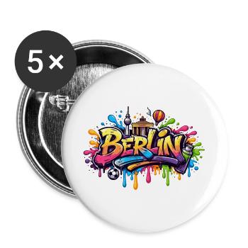 Berlin Graffiti Lettering with Colour Effects - Buttons large 2.2''/56 mm (5-pack) - white - Front