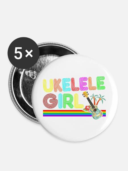 Hawaiian Ukulele Uke Retro 70s - Buttons groß 56 mm (5er Pack) - Weiß