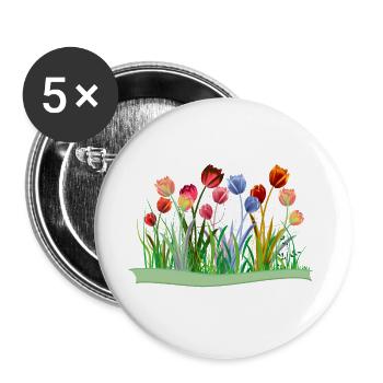 Tulipes colorées et imaginatives sur la prairie printanière - Lot de 5 grands badges (56 mm) - blanc - Devant