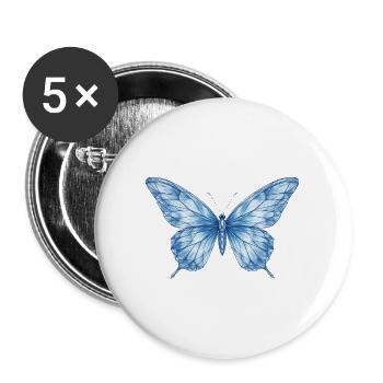 Papillon géométrique bleu - Lot de 5 grands badges (56 mm) - blanc - Devant