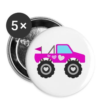 Monster Truck Rose - Lot de 5 grands badges (56 mm) - blanc - Devant