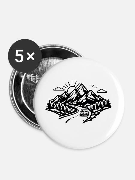 Alpine Road Trip Silhouette - Buttons groß 56 mm (5er Pack) - Weiß