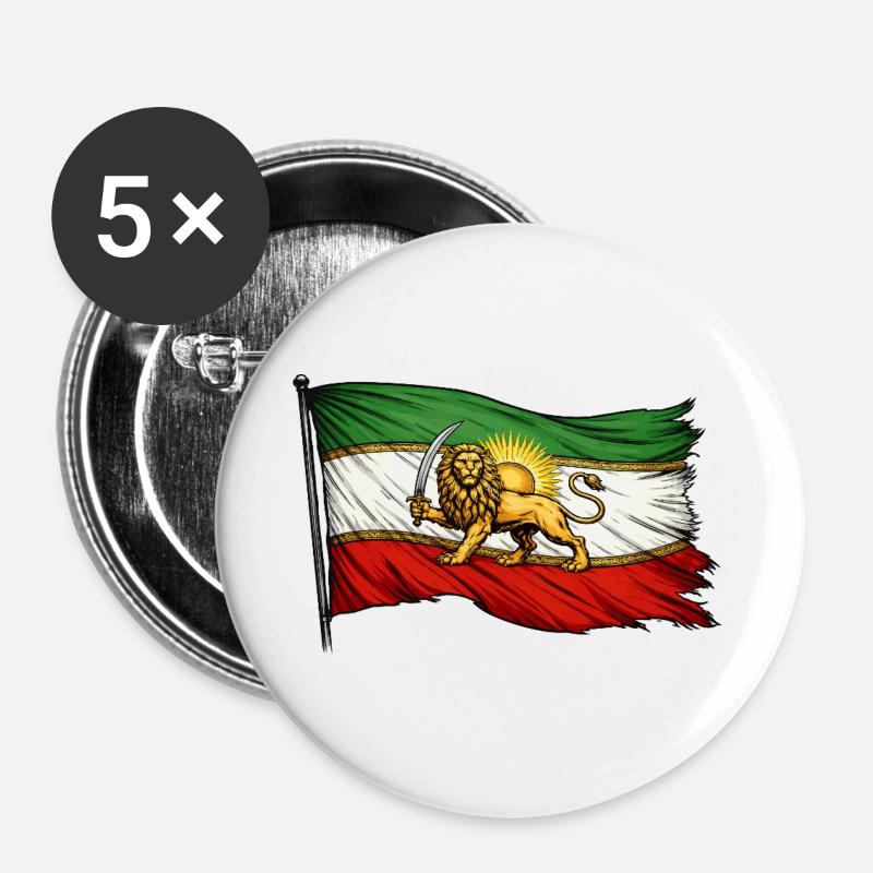 Persia Iran Flag - Buttons large 2.2''/56 mm (5-pack) - white