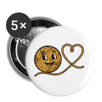 Crochet au crochet en forme de cœur pour amoureux de laine au crochet - Lot de 5 grands badges (56 mm) - blanc - Devant