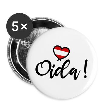 Oida! Österreich Herz I love Austria Dialekt  - Buttons groß 56 mm (5er Pack) - Weiß - Vorne