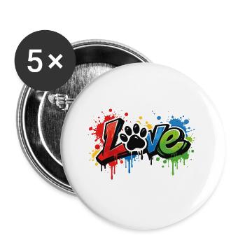 Love – Graffiti lettering with dog paw - Buttons large 2.2''/56 mm (5-pack) - white - Front