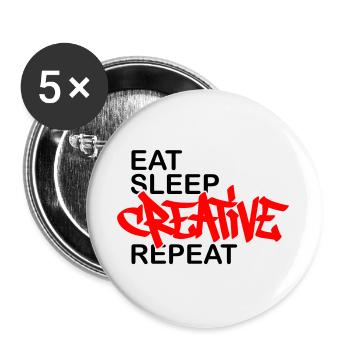 Eat Sleep Creative Repeat - Buttons groß 56 mm (5er Pack) - Weiß - Vorne