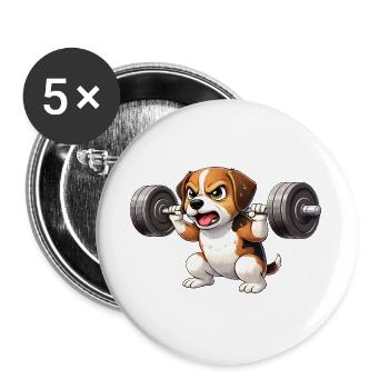 Beagle Workout Bodybuilding Barbell Training Motiv - Buttons groß 56 mm (5er Pack) - Weiß - Vorne