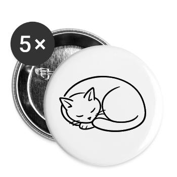 Schlafende Katze Linienstudie - Buttons groß 56 mm (5er Pack) - Weiß - Vorne