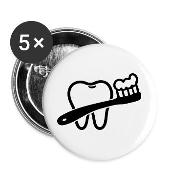 Zahn mit Zahnbürste Symbol Schwarz - Buttons groß 56 mm (5er Pack) - Weiß - Vorne
