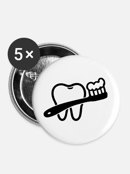Zahn mit Zahnbürste Symbol Schwarz - Buttons groß 56 mm (5er Pack) - Weiß