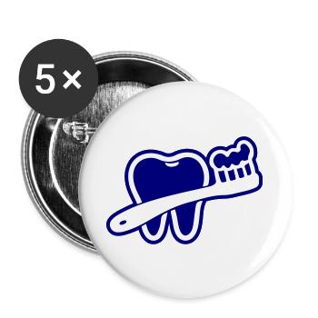 Zahn mit Zahnbürste Symbol Blau - Buttons groß 56 mm (5er Pack) - Weiß - Vorne
