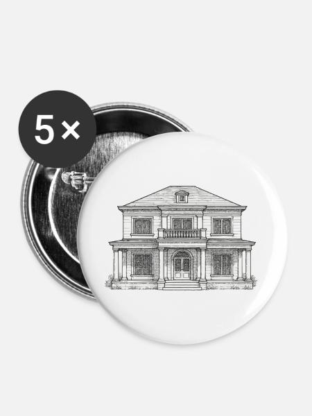 Klassisches Vorderhaus Linienzeichnung - Buttons groß 56 mm (5er Pack) - Weiß