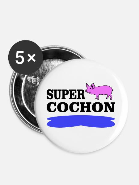 SUPER-PIG - Buttons groß 56 mm (5er Pack) - Weiß