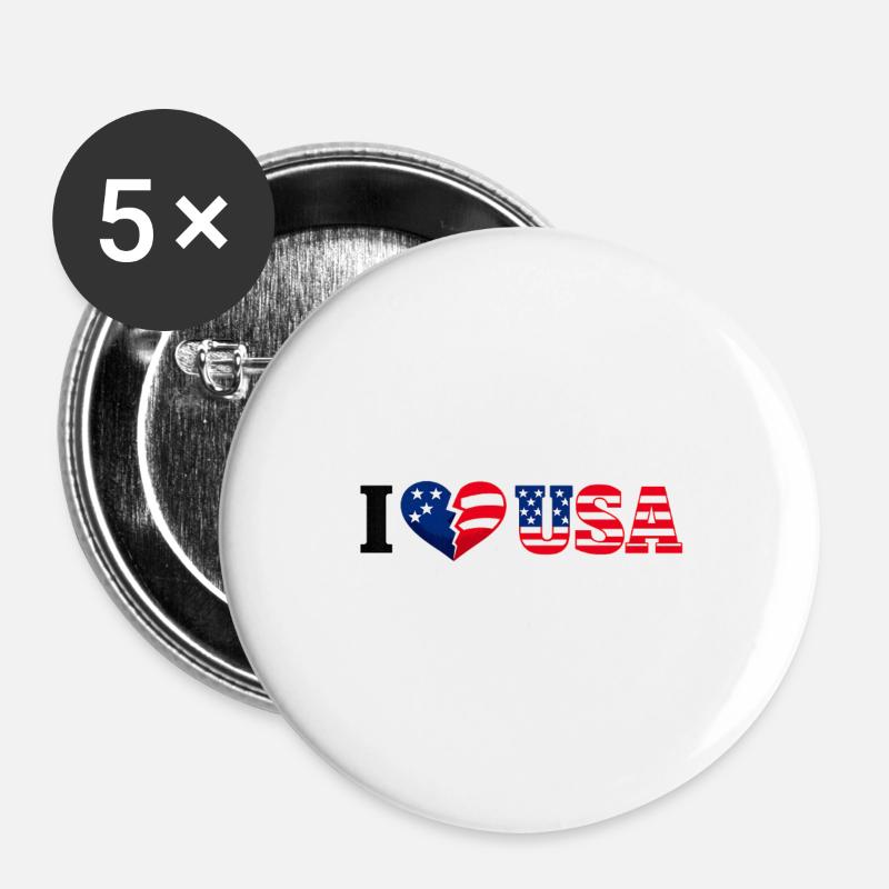 I Heart USA Star-Spangled Flag Pattern - Buttons large 2.2''/56 mm (5-pack) - white