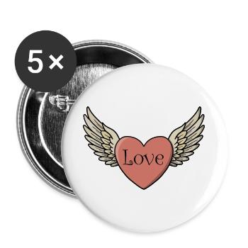 Klassischer Stil des Winged Heart Love Tattoos - Buttons groß 56 mm (5er Pack) - Weiß - Vorne