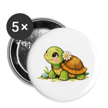 Turtle with Flower Cartoon - Buttons large 2.2''/56 mm (5-pack) - white - Front