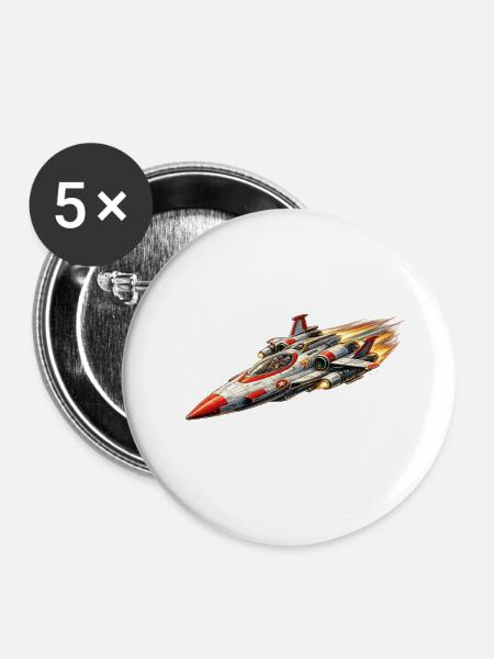 Starfighter / Raumschiff Logo - Buttons groß 56 mm (5er Pack) - Weiß