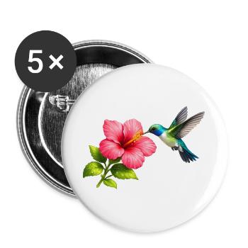 Hummingbird on the red hibiscus - Buttons large 2.2''/56 mm (5-pack) - white - Front