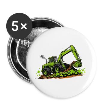  St Patricks Day Excavator Digger Construction - Buttons large 2.2''/56 mm (5-pack) - white - Front