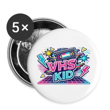 VHS KID Neon Retro - Buttons groß 56 mm (5er Pack) - Weiß - Vorne