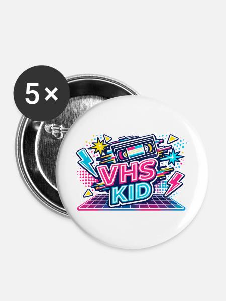 VHS KID Neon Retro - Buttons groß 56 mm (5er Pack) - Weiß