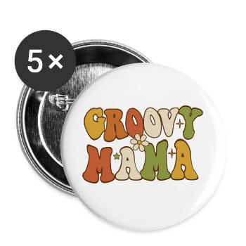 Groovy Mama Retro Flower Typography - Buttons large 2.2''/56 mm (5-pack) - white - Front