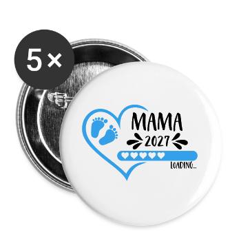 Maman 2027 chargeant Cœur Bébé Pieds Bleus Garçon - Lot de 5 grands badges (56 mm) - blanc - Devant