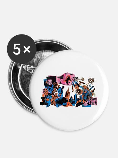 Fallas De Valencia Feuerwerk Risographie - Buttons groß 56 mm (5er Pack) - Weiß