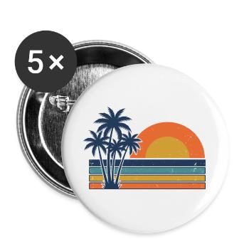 Retro Sunset Palm Trees Summer Beach - Buttons large 2.2''/56 mm (5-pack) - white - Front