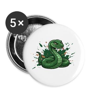 Serpent de dessin animé vert avec éclaboussures - Lot de 5 grands badges (56 mm) - blanc - Devant
