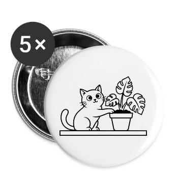 Katze Pflanze Monstera Outline - Buttons groß 56 mm (5er Pack) - Weiß - Vorne