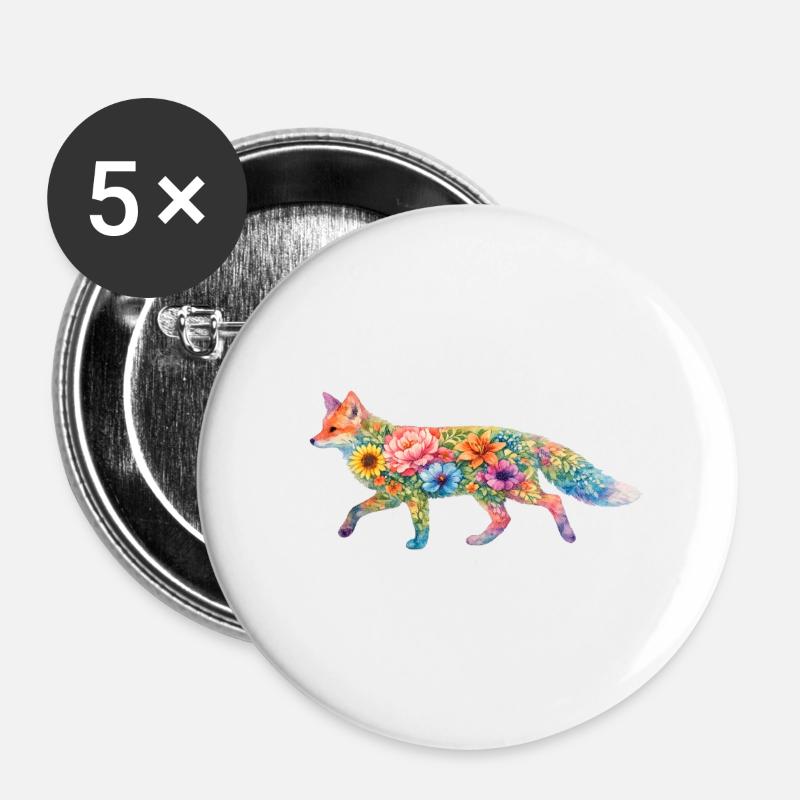 Fuchs Aquarell Silhouette Blumen - Buttons groß 56 mm (5er Pack) - Weiß