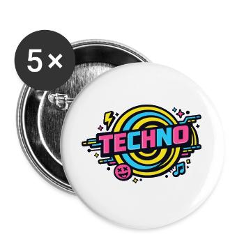 Techno Neon Retro Kreis - Buttons groß 56 mm (5er Pack) - Weiß - Vorne