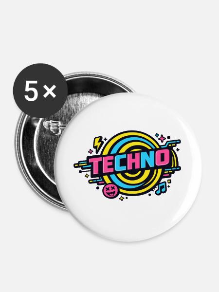 Techno Neon Retro Kreis - Buttons groß 56 mm (5er Pack) - Weiß