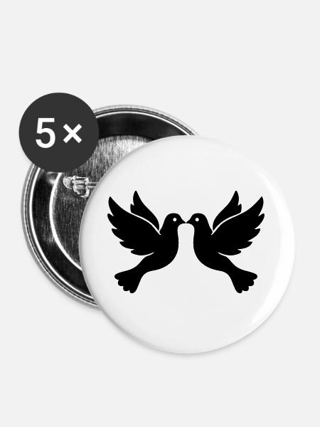 Hochzeitstauben – Schwarze und Weiße Turteltauben - Buttons groß 56 mm (5er Pack) - Weiß
