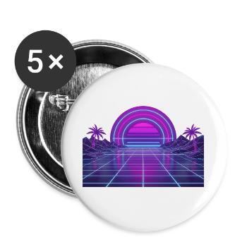 Motif néon Retro Synthwave Couchant - Lot de 5 grands badges (56 mm) - blanc - Devant