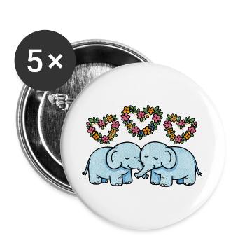 Floral Hearts Elephant Pair - Buttons large 2.2''/56 mm (5-pack) - white - Front