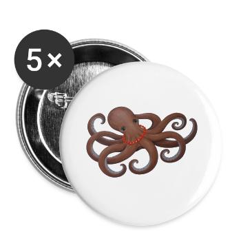 Oktopus mit roter Liebesperle - Buttons groß 56 mm (5er Pack) - Weiß - Vorne