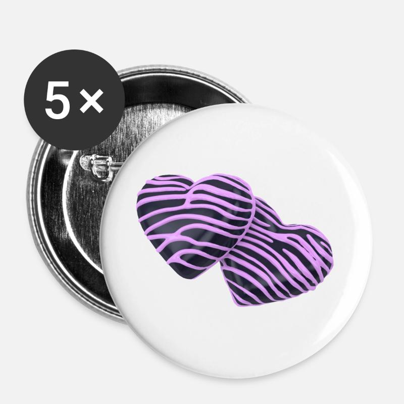Pink Hearts on Black - Buttons large 2.2''/56 mm (5-pack) - white