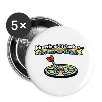 Taktischer Wurf: Dart Humor - Buttons groß 56 mm (5er Pack) - Weiß - Vorne