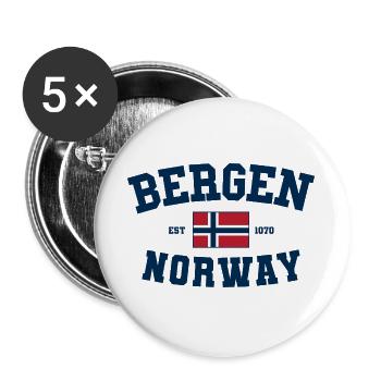 Voyage de vacances à Bergen, Norvège, Norvège - Lot de 5 grands badges (56 mm) - blanc - Devant