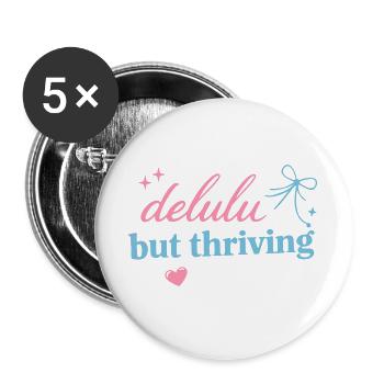 Delhu Thriving Script Logo - Buttons groß 56 mm (5er Pack) - Weiß - Vorne