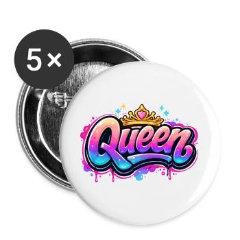 Queen Graffiti Kronen-Design - Buttons groß 56 mm (5er Pack) - Weiß - Vorne