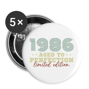 1986 Vintage Retro Geburtstagsgeschenk - Buttons groß 56 mm (5er Pack) - Weiß - Vorne