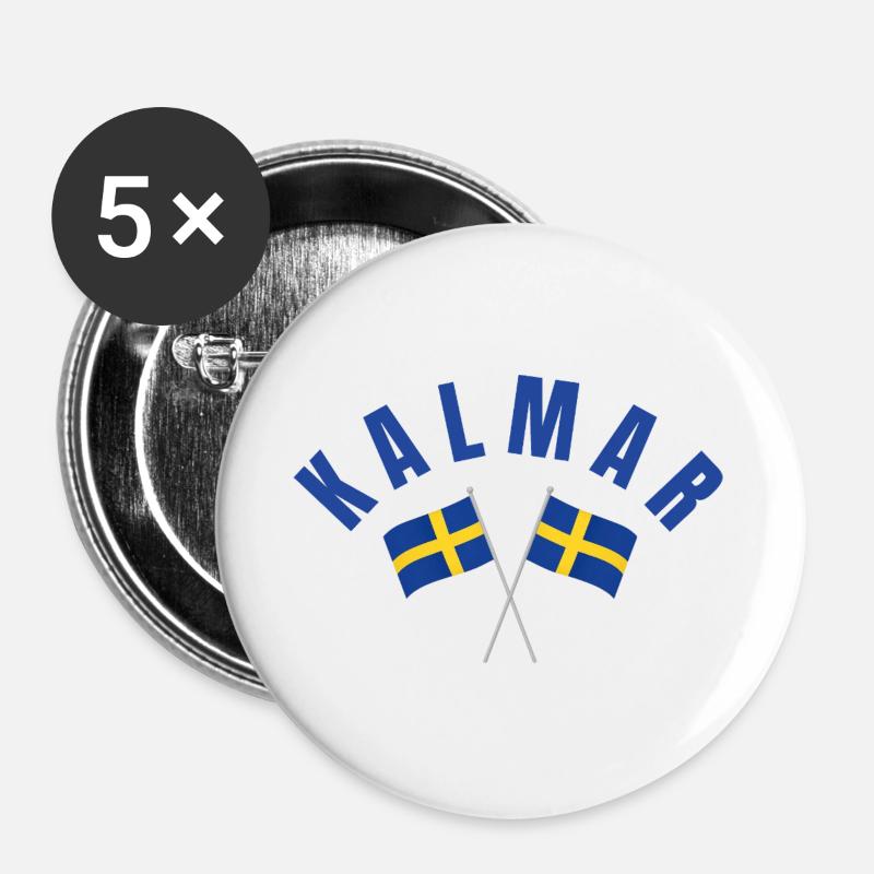 Kalmar Swedish Flags  - Buttons large 2.2''/56 mm (5-pack) - white